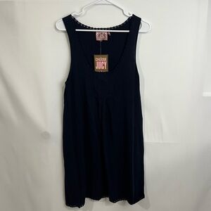 Juicy Couture L womens navy sleeveless sweater dress above knee Y2K eyelet trim